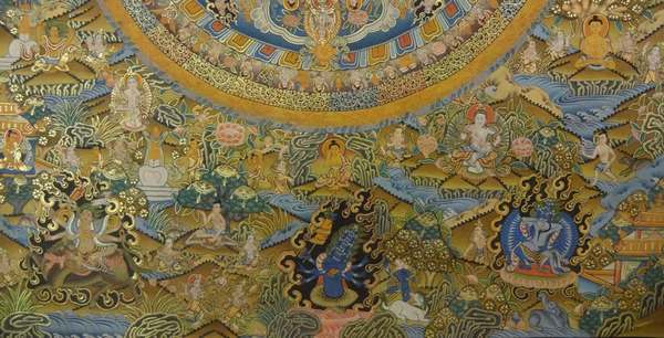 Tibetan Thangka Of Mandala, [24k Real Gold]