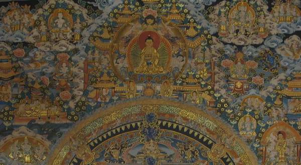 Tibetan Thangka Of Lokeshvara Mandala, [24k Real Gold]