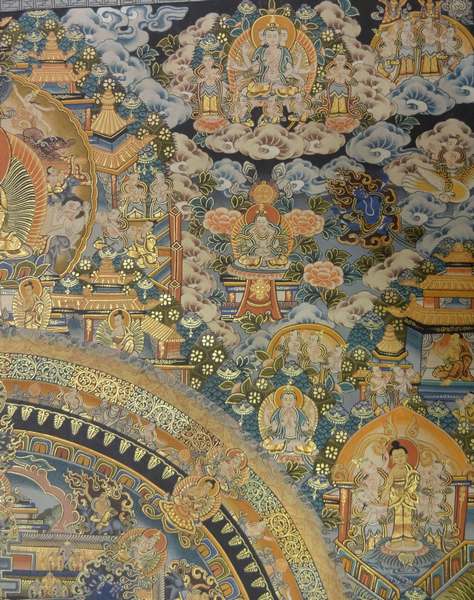 Tibetan Thangka Of Lokeshvara Mandala, [24k Real Gold]