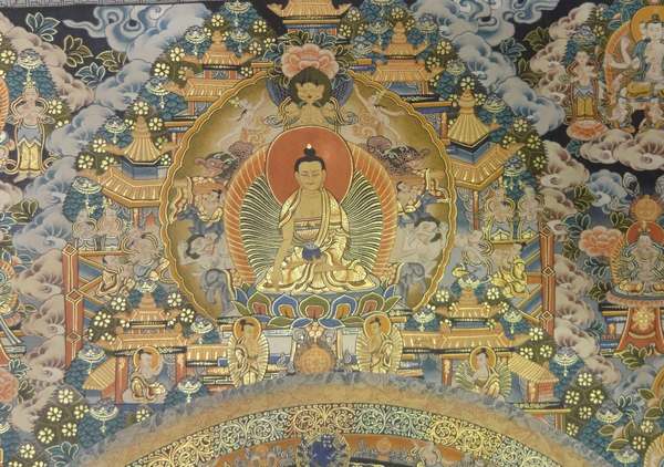 Tibetan Thangka Of Lokeshvara Mandala, [24k Real Gold]