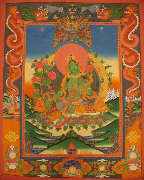 Tibetan Thangka Of Green Tara