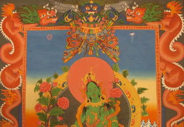 Tibetan Thangka Of Green Tara