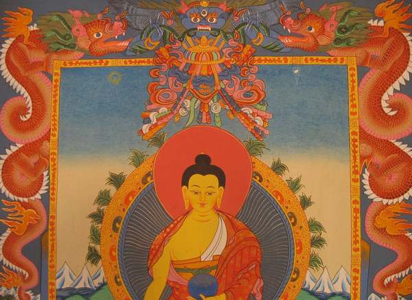 Tibetan Thangka Of Shakyamuni Dragon