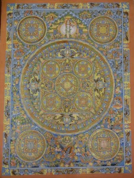 Tibetan Thangka Of Big Mandala, [24k Real Gold]