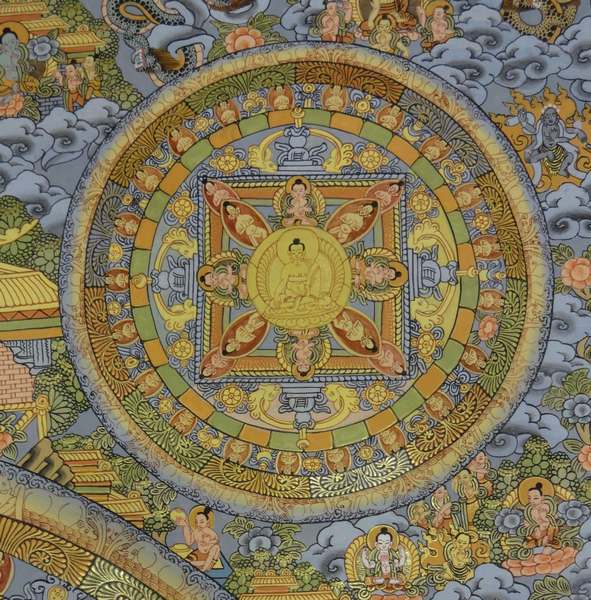 Tibetan Thangka Of Big Mandala, [24k Real Gold]