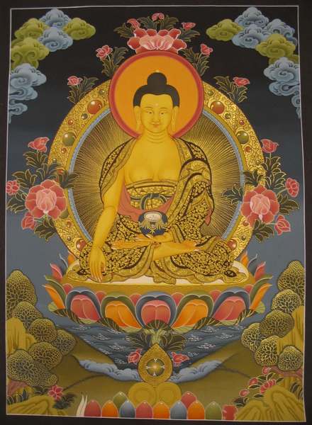 Tibetan Thangka Of Shakyamuni, [24k Real Gold]