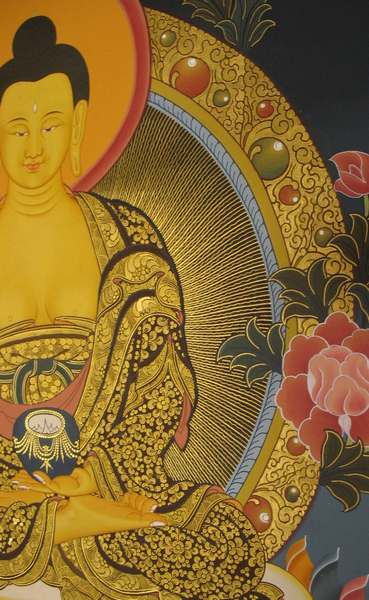 Tibetan Thangka Of Shakyamuni, [24k Real Gold]