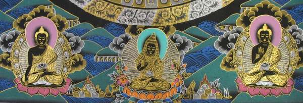 Tibetan Thangka Of Black Buddha Mandala, [24k Real Gold]