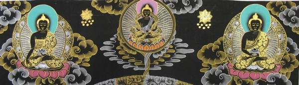 Tibetan Thangka Of Black Buddha Mandala, [24k Real Gold]