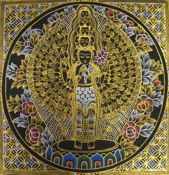 Tibetan Thangka Of Black Lokeshvara Mandala, [24k Real Gold]