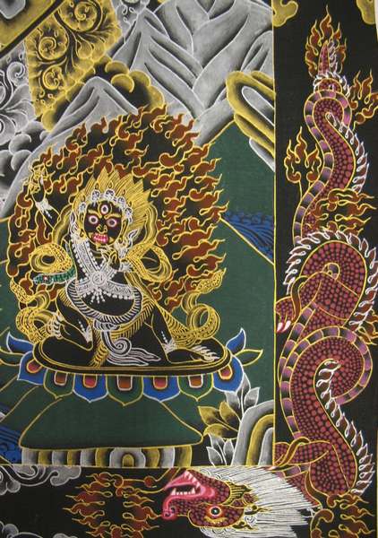 Tibetan Thangka Of Black Lokeshvara Mandala, [24k Real Gold]