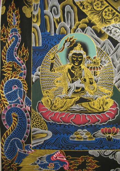 Tibetan Thangka Of Black Lokeshvara Mandala, [24k Real Gold]