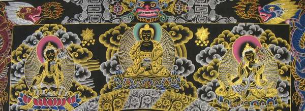 Tibetan Thangka Of Black Lokeshvara Mandala, [24k Real Gold]