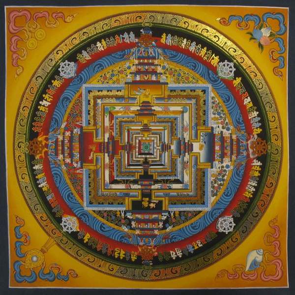 Tibetan Thangka Of Kalachakra Mandala, [24k Real Gold]