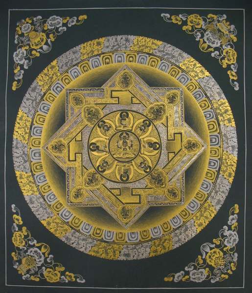 Tibetan Thangka Of Green Chengrezig Mandala