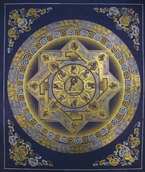 Tibetan Thangka Of Blue Shakyamuni Mandala