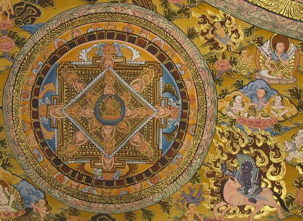 Tibetan Thangka Of Big Pancha Mandala, [24k Real Gold]