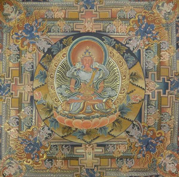 Tibetan Thangka Of Mandala, [24k Real Gold]