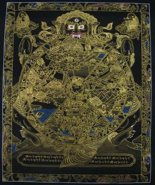 Tibetan Thangka Of Bandg Wheel Of Life