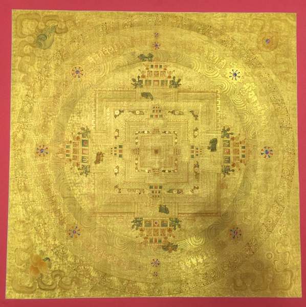 Tibetan Thangka Of Golden Kalachakra, [24k Real Gold]