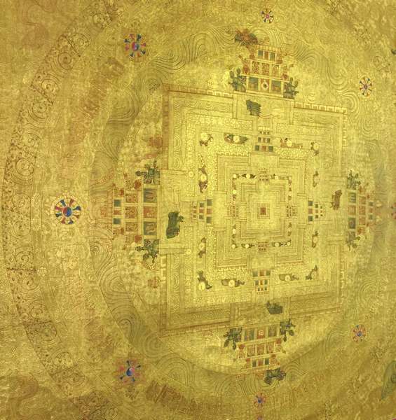 Tibetan Thangka Of Golden Kalachakra, [24k Real Gold]