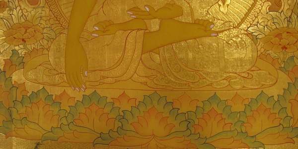 Tibetan Thangka Of Shakyamuni Golden, [24k Real Gold]