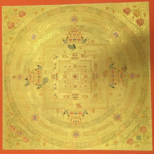 Tibetan Thangka Of Med.golden Kalachakra, [24k Real Gold]