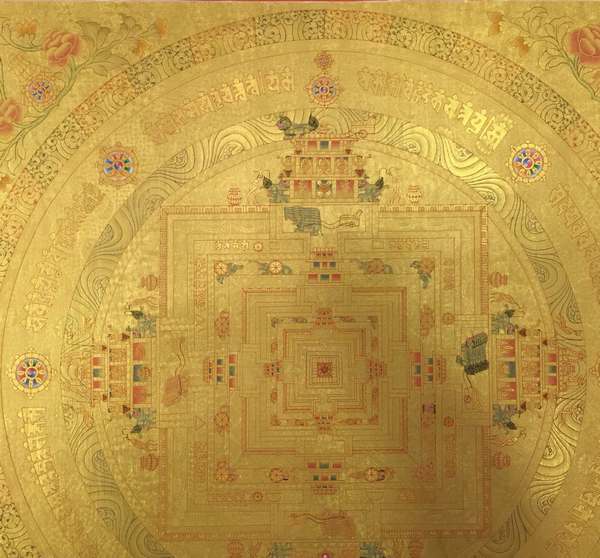 Tibetan Thangka Of Med.golden Kalachakra, [24k Real Gold]