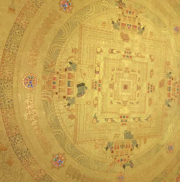 Tibetan Thangka Of Med.golden Kalachakra, [24k Real Gold]