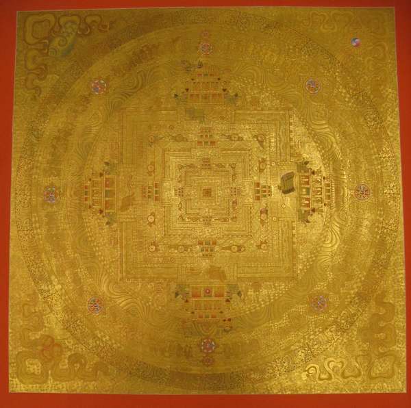 [hq] Tibetan Thangka Of Large Golden Kalachakra, [24k Real Gold]