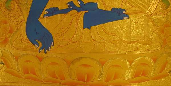 [hq] Tibetan Thangka Of Golden Medicine Buddha, [24k Real Gold]