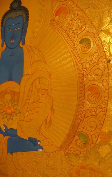 [hq] Tibetan Thangka Of Golden Medicine Buddha, [24k Real Gold]