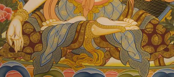 Tibetan Thangka Of White Tara, [24k Real Gold]