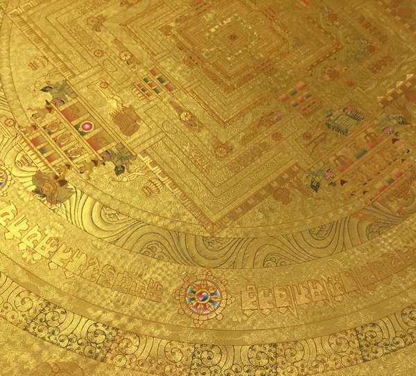 Tibetan Thangka Of Medium Golden Kalachakra, [24k Real Gold]