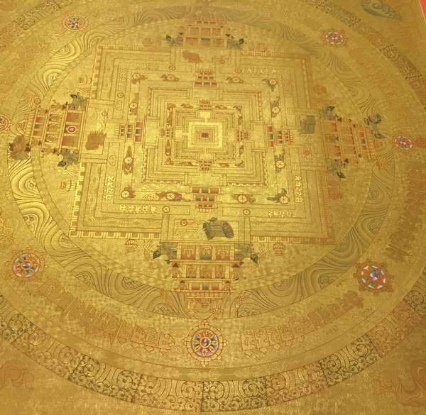 Tibetan Thangka Of Medium Golden Kalachakra, [24k Real Gold]