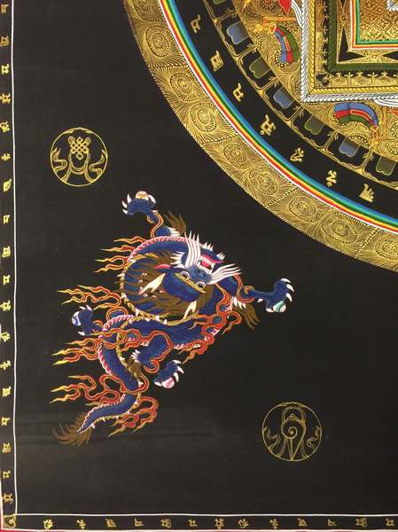 [hq] Tibetan Thangka Of Big Dark Round Mandala, [24k Real Gold]