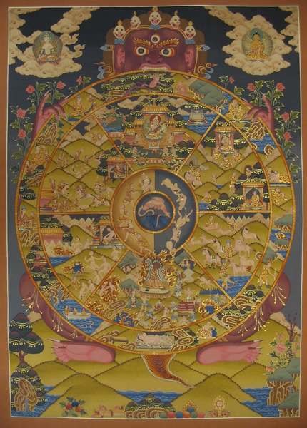 [hq] Tibetan Thangka Of Wheel Of Life, [24k Real Gold]