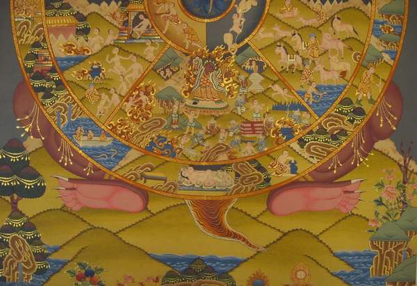 [hq] Tibetan Thangka Of Wheel Of Life, [24k Real Gold]