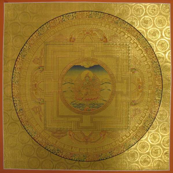 Tibetan Thangka Of Golden Shakyamuni Mandala, [24k Real Gold]