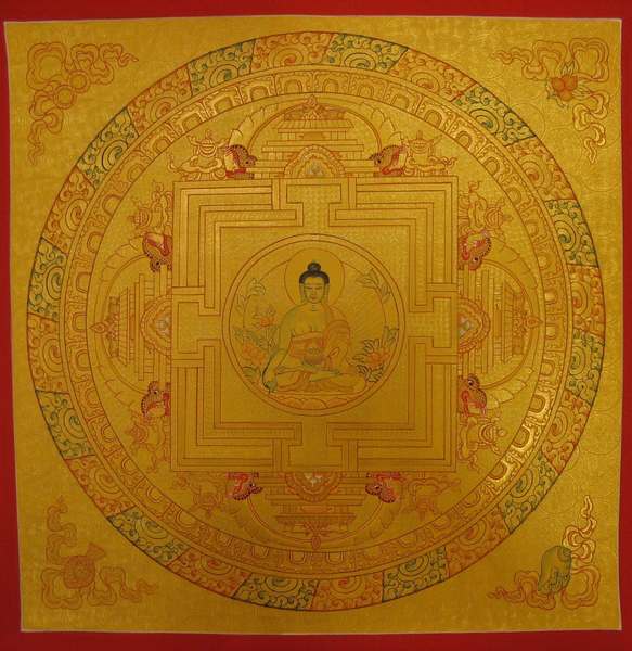 Tibetan Thangka Of Meidicine Buddha Mandala, [24k Real Gold]