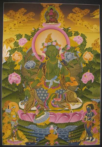 Tibetan Thangka Of Green Tara