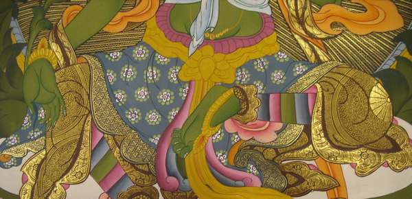 Tibetan Thangka Of Green Tara