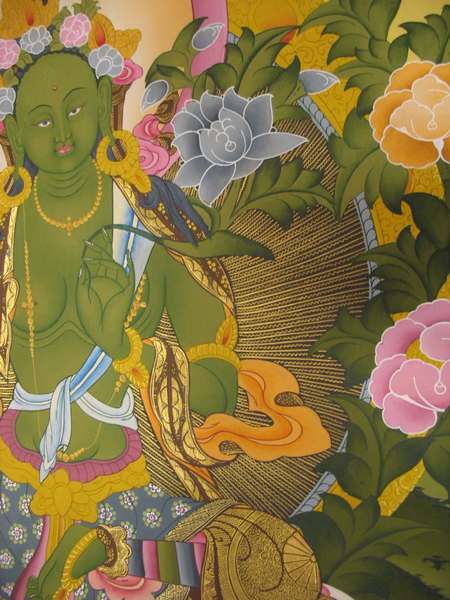 Tibetan Thangka Of Green Tara