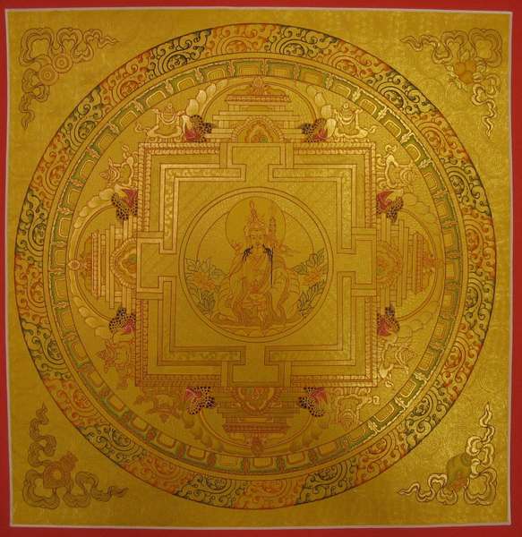 Tibetan Thangka Of Guru Rinpoche Mandala, [24k Real Gold]