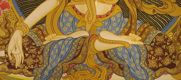 Tibetan Thangka Of White Tara, [24k Real Gold]