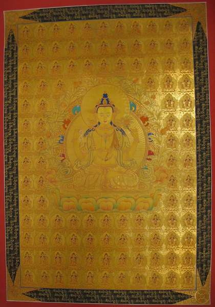 Tibetan Thangka Of Golden 108 Shakyamuni, [24k Real Gold]