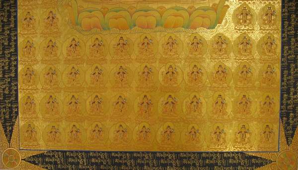 Tibetan Thangka Of Golden 108 Shakyamuni, [24k Real Gold]