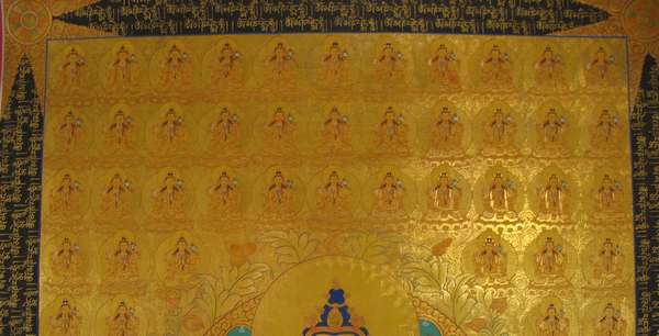 Tibetan Thangka Of Golden 108 Shakyamuni, [24k Real Gold]