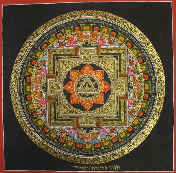 Tibetan Thangka Of Bandg Mandala, [24k Real Gold]