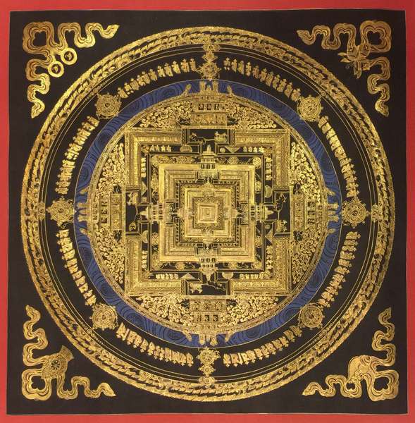 Tibetan Thangka Of Bandg Kalachakra Mandala